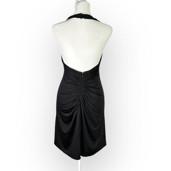Jill Jill Stuart Mini Dress Womens 8 Black Halter Ruched A-Line Open Back Jersey - Picture 3 of 8